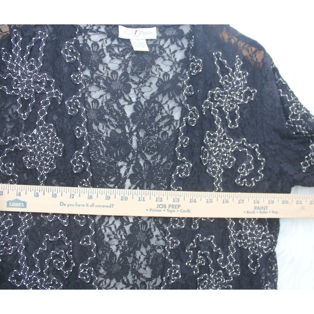 Once Again Open Front Top L Cardigan Embroidery Black Floral Whimsygoth Witchy - Picture 9 of 14